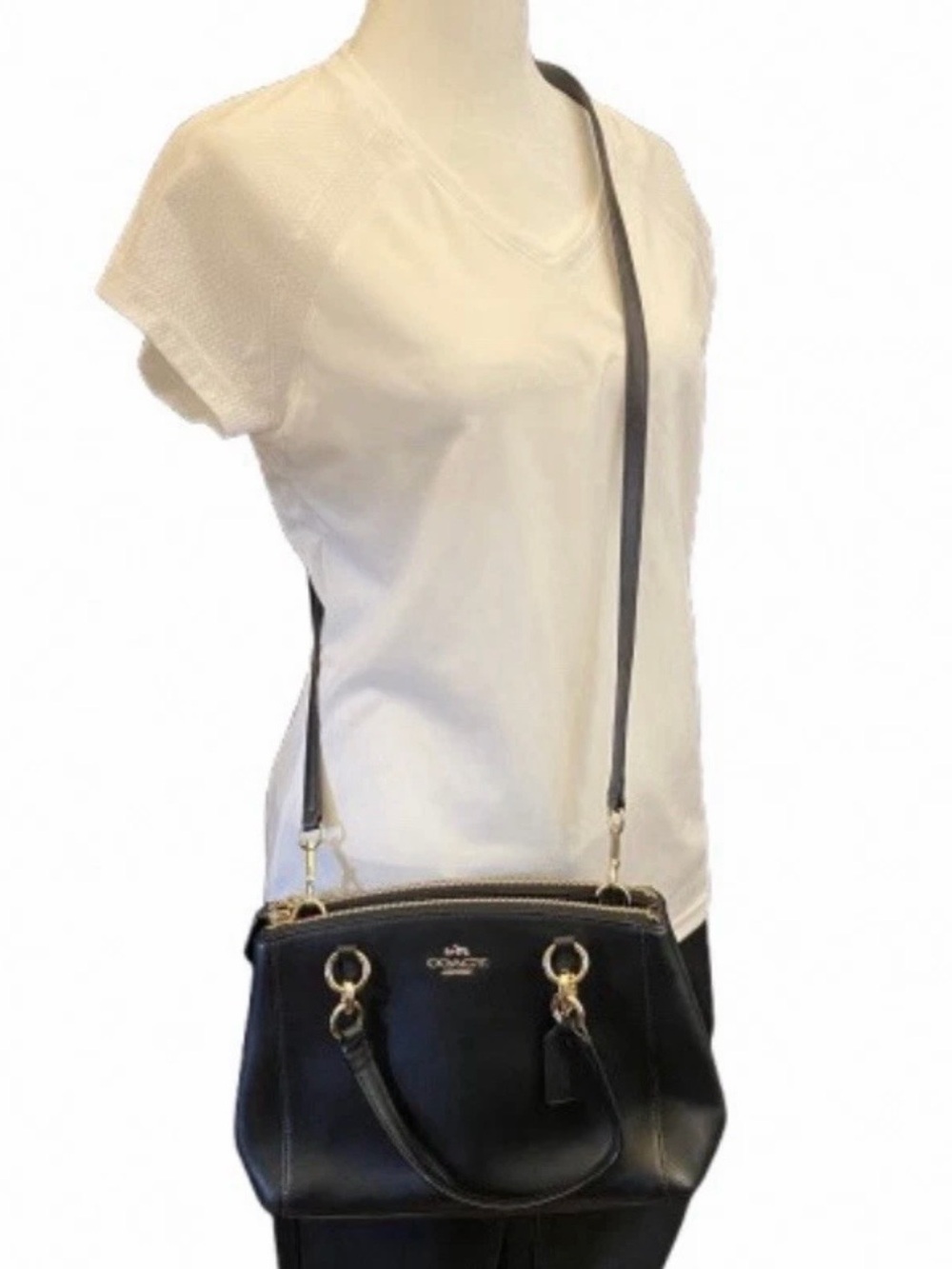 Coach Mini Christie Carryall Black Crossgrain Leather Crossbody Bag F36704 Auth - Picture 5 of 13